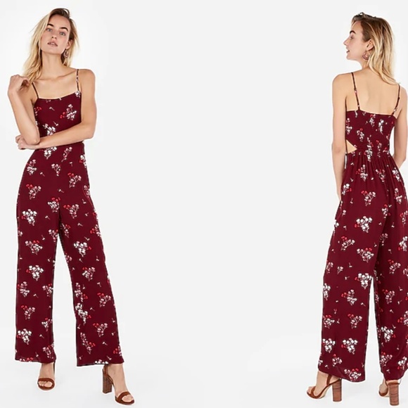 NWT Express Floral Cut-Out Wide Leg Jumpsuit - Picture 3 of 6